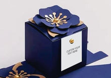 Load image into Gallery viewer, NEW! Custom Navy Blue Candy Favor Boxes – Elegant 3D Flower Gift Box for Weddings & Special Events