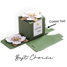 Load image into Gallery viewer, Personalized Green Wedding Favor Box – Elegant 3D Flower Candy Gift Box, Square Design for Anniversary & Event Favors