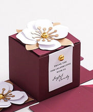 Load image into Gallery viewer, Custom Navy Blue Wedding Favors Candy Packing Boxes/ Elegant 3D Flower Square Gift Box-Modern and Stylish Wedding Favor, Anniversary Favor Gift Box