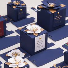 Load image into Gallery viewer, Custom Navy Blue Wedding Favors Candy Packing Boxes/ Elegant 3D Flower Square Gift Box-Modern and Stylish Wedding Favor, Anniversary Favor Gift Box