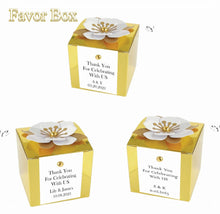 Load image into Gallery viewer, Personalized Event Packaging gold flower wedding favor box