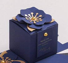 Load image into Gallery viewer, Custom Navy Blue Wedding Favors Candy Packing Boxes/ Elegant 3D Flower Square Gift Box-Modern and Stylish Wedding Favor, Anniversary Favor Gift Box