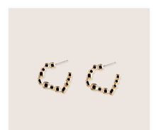 Load image into Gallery viewer, Vintage Gold C-Shape Earrings with Black Resin Square – Retro Stud Statement Jewelry