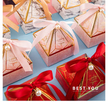 Load image into Gallery viewer, Creative Deluxe Pearl Candy Boxes – Wedding, Birthday & Holiday Favors, Paper Box with Ribbon (3.35in x 3.35in x 4.53in)