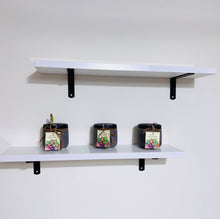 Load image into Gallery viewer, 2PC Gloss White Floating Wall Shelves – Modern Canadian Wood Display for Kitchen, Bathroom & Home Decor (21x5in)