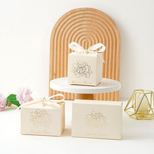 Load image into Gallery viewer, 20pcs Ivory Floral Candy Favor Boxes with Ribbon – Custom Wedding, Bridal Shower, Baby Shower & Party Gift Boxes