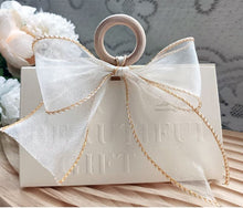 Load image into Gallery viewer, 10PCS Charming Beige Candy Boxes – Wedding Favor Boxes with Ribbon & Gold Foil Embossed Text (Bag-Shaped Design)