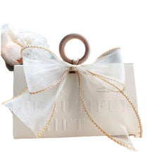 Load image into Gallery viewer, 10PCS Charming Beige Candy Boxes – Wedding Favor Boxes with Ribbon & Gold Foil Embossed Text (Bag-Shaped Design)