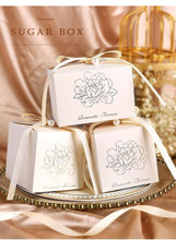 Load image into Gallery viewer, 10 PCS Custom Ivory Favor Boxes with Ribbon – Thank You Candy Boxes for Weddings, Baby Showers, Birthdays, & More