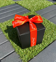 Load image into Gallery viewer, Custom Black Candy Favor Boxes – 4x4x4" Gift Box with Ribbon for Weddings, Parties & Events
