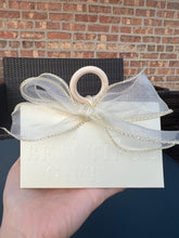 Load image into Gallery viewer, 10PCS Charming Beige Candy Boxes – Wedding Favor Boxes with Ribbon & Gold Foil Embossed Text (Bag-Shaped Design)