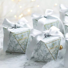 Load image into Gallery viewer, 20PCS Diamond-Shaped Marble Candy Boxes – Elegant Wedding Favor Gift Boxes with Ribbon (2.75x2.75x3in)