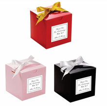 Load image into Gallery viewer, Personalized Wedding Favor Gift Boxes with Ribbon – Custom Candy Boxes for Bridal Shower, Birthday & Party Guests (4x4x4in, Paper + Ribbon)