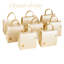 Load image into Gallery viewer, 20PCS Luxury Wedding Favor Gift Boxes – Bag-Shaped Candy Boxes with Ribbon & Gold Foil Text (DIY Paper Packaging)