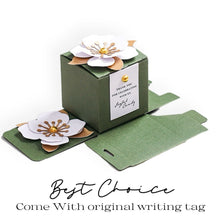 Load image into Gallery viewer, Personalized Green Wedding Favor Box – Elegant 3D Flower Candy Gift Box, Square Design for Anniversary & Event Favors