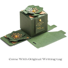 Load image into Gallery viewer, Personalized Green Wedding Favor Box – Elegant 3D Flower Candy Gift Box, Square Design for Anniversary & Event Favors
