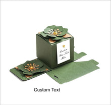 Load image into Gallery viewer, Personalized Green Wedding Favor Box – Elegant 3D Flower Candy Gift Box, Square Design for Anniversary & Event Favors