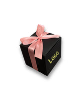 Load image into Gallery viewer, Personalized Black Ribbon Favor Box – Custom Logo Candy Box for Wedding, Birthday, or Event Party Favors