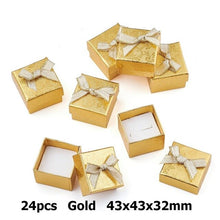 Load image into Gallery viewer, 24pcs Paper Cardboard Jewelry Ring Boxes Bowknot Valentines Day Gifts Packing Boxes with Sponge-Gold/ Mixed Color