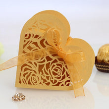 Load image into Gallery viewer, 50pcs Love Heart Laser Cut Hollow Carriage Favors Gifts Flower Candy Dragee Boxes with Ribbon Baby Shower Wedding Party Supplies
