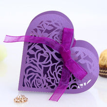 Load image into Gallery viewer, 50pcs Love Heart Laser Cut Hollow Carriage Favors Gifts Flower Candy Dragee Boxes with Ribbon Baby Shower Wedding Party Supplies