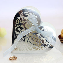 Load image into Gallery viewer, 50pcs Love Heart Laser Cut Hollow Carriage Favors Gifts Flower Candy Dragee Boxes with Ribbon Baby Shower Wedding Party Supplies
