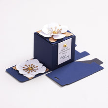 Load image into Gallery viewer, Custom Navy Blue Wedding Favors Candy Packing Boxes/ Elegant 3D Flower Square Gift Box-Modern and Stylish Wedding Favor, Anniversary Favor Gift Box
