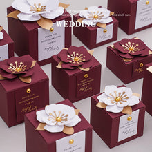 Load image into Gallery viewer, Custom Navy Blue Wedding Favors Candy Packing Boxes/ Elegant 3D Flower Square Gift Box-Modern and Stylish Wedding Favor, Anniversary Favor Gift Box
