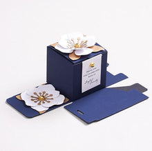 Load image into Gallery viewer, Custom Navy Blue Wedding Favors Candy Packing Boxes/ Elegant 3D Flower Square Gift Box-Modern and Stylish Wedding Favor, Anniversary Favor Gift Box
