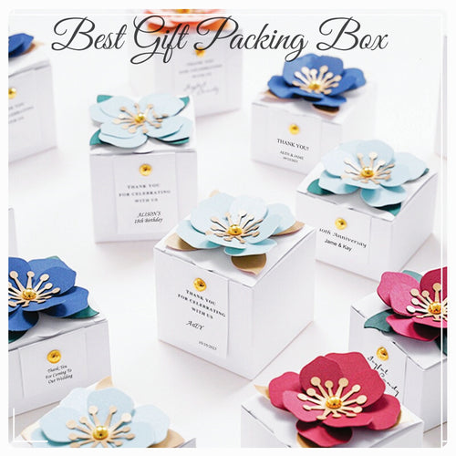 Elegant 3D Flower Square Gift Box for Weddings & Anniversaries – Personalized Packaging for Guests