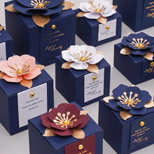 Load image into Gallery viewer, Custom Navy Blue Wedding Favors Candy Packing Boxes/ Elegant 3D Flower Square Gift Box-Modern and Stylish Wedding Favor, Anniversary Favor Gift Box
