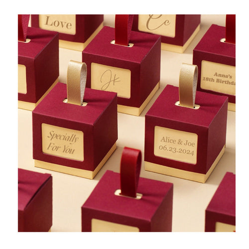custom burgundy wedding favor box, candy box 