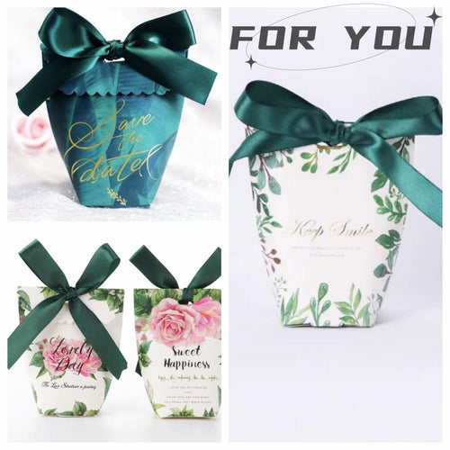 green small ribbon favor box, candy box, wedding favor box 