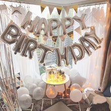 Load image into Gallery viewer, Happy Birthday Balloon Banner, Happy Birthday Party Balloon Set, Silver Birthday Party Decor Set, Birthday Party Decorations
