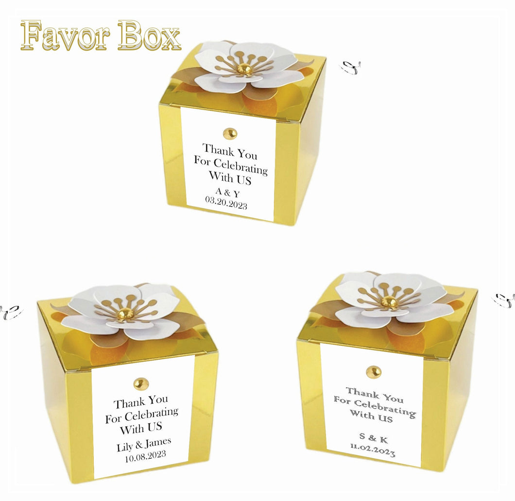 Personalized 3D Flower Gift Box Favor Boxes Metallic Gold  Luxury Candy Packing Boxes/Welcome Favor Box Wedding Favor, Anniversary Favor Box