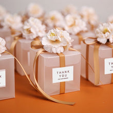 Load image into Gallery viewer, Mini PVC Flower Favors Candy Boxes/ Elegant Flower Square Gift Box- Stylish Wedding Favor Ribbon Box , Anniversary Favor Gift Packing Box
