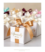 Load image into Gallery viewer, 20 Pearl Candy Box Gift Favors Box Wedding Favors /Ribbon Square Gift Box Anniversary Event Gift Favor Box Packaging Box Birthday Favors Box
