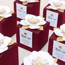 Load image into Gallery viewer, Custom Burgundy Wedding Favor Candy Box/Elegant 3D Flower Gift Box,Event Anniversary Wedding Gift Favor Box Packaging Box Welcome Favors Box
