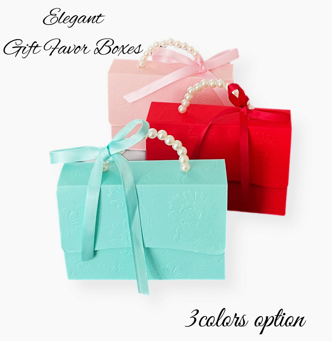 20PCS Elegant Gift Boxes – Pearl Handle & Ribbon Bag-Shaped Favor Boxes for Wedding, Birthday, Baby Shower, Product Packaging