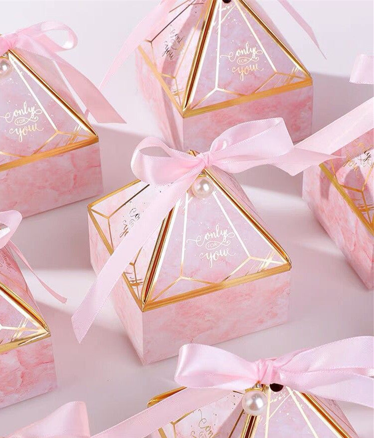 25pcs New Creative Deluxe Candy Boxes Wedding Birthday Holiday Favors Party Gifts Paper Box Ribbon Box/Halloween favor for guest candy/Peal Box