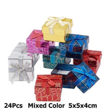 Load image into Gallery viewer, 24pcs Paper Cardboard Jewelry Ring Boxes Bowknot Valentines Day Gifts Packing Boxes with Sponge-Gold/ Mixed Color
