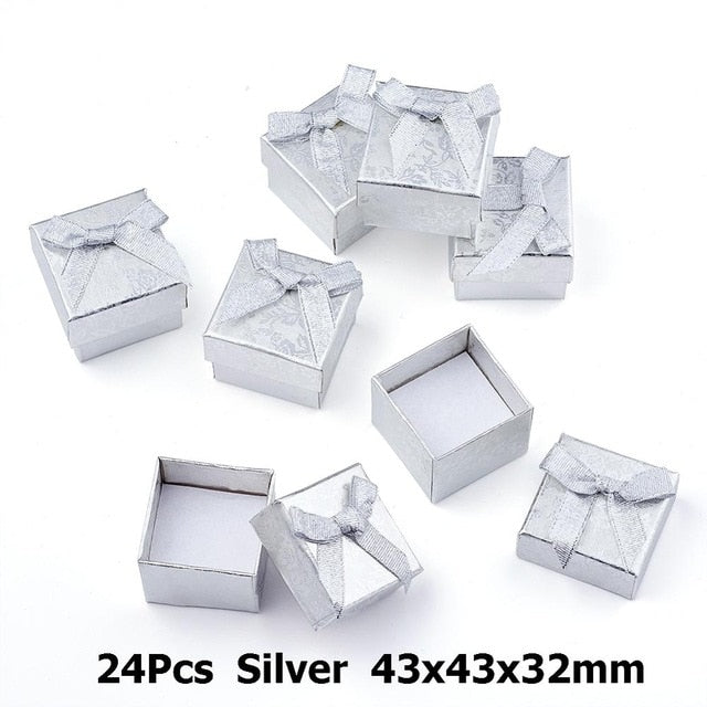 24pcs Paper Cardboard Jewelry Ring Boxes Bowknot Valentines Day Gifts Packing Boxes with Sponge-Gold/ Mixed Color