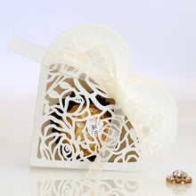 Load image into Gallery viewer, 50pcs Love Heart Laser Cut Hollow Carriage Favors Gifts Flower Candy Dragee Boxes with Ribbon Baby Shower Wedding Party Supplies
